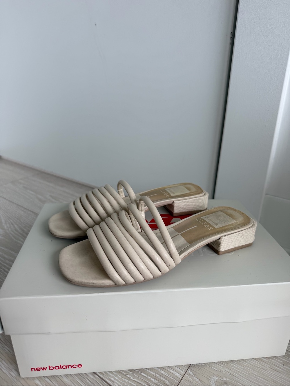 Dolce Vita Ivory Neutral Beige Quilted Strap Block Sandals